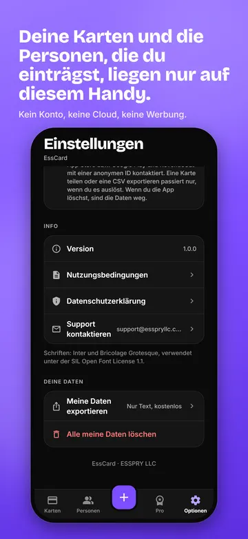EssCard: Einstellungen und Datenschutzhinweis