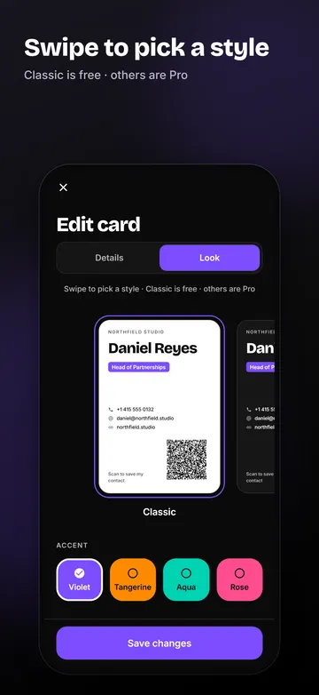 Card style picker with accent colours