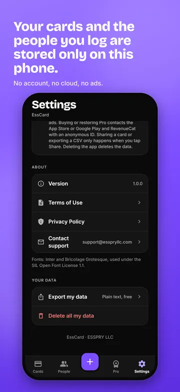 Settings with the on-phone privacy note