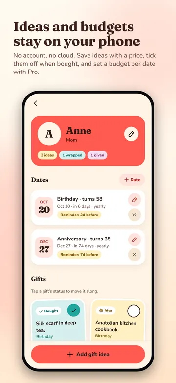 A person with their dates and gift ideas