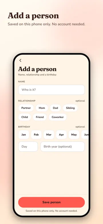 Add a person with relationship and birthday