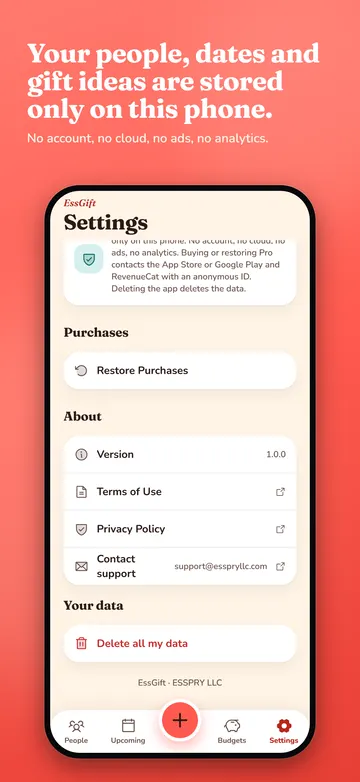 Settings with the on-phone privacy note