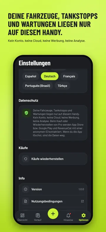 EssMile: Einstellungen und Datenschutzhinweis