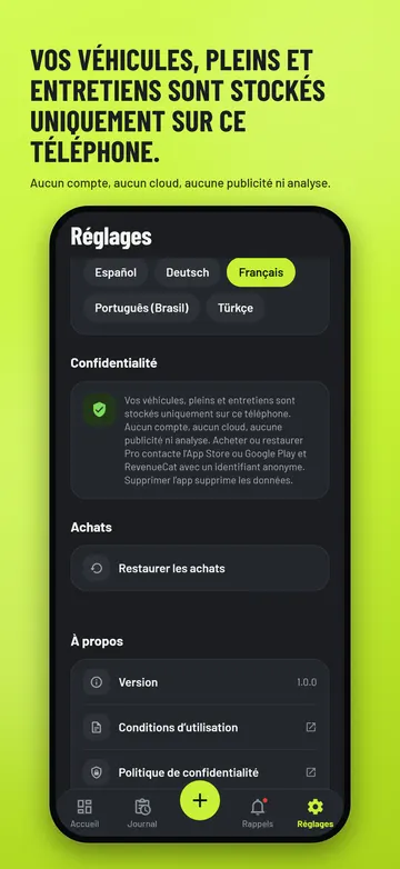 EssMile: Réglages et note de confidentialité