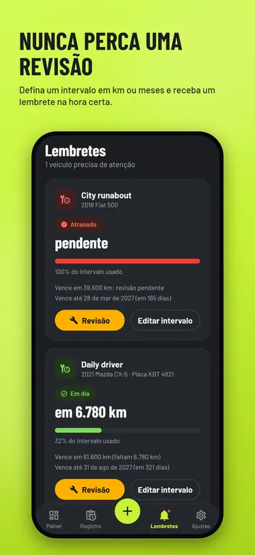 EssMile: Lembretes de serviço