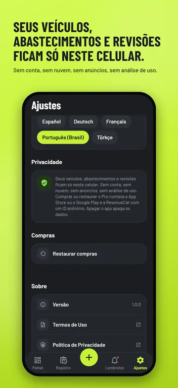 EssMile: Configurações e nota de privacidade