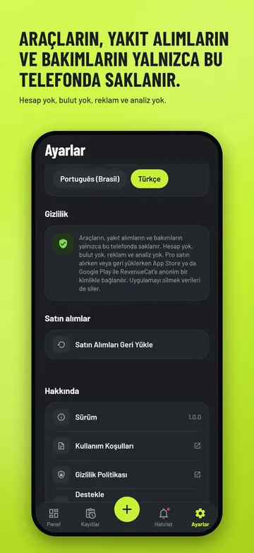 EssMile: Ayarlar ve gizlilik notu
