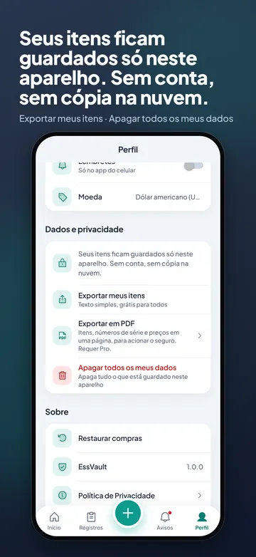 EssVault: Dados somente neste aparelho