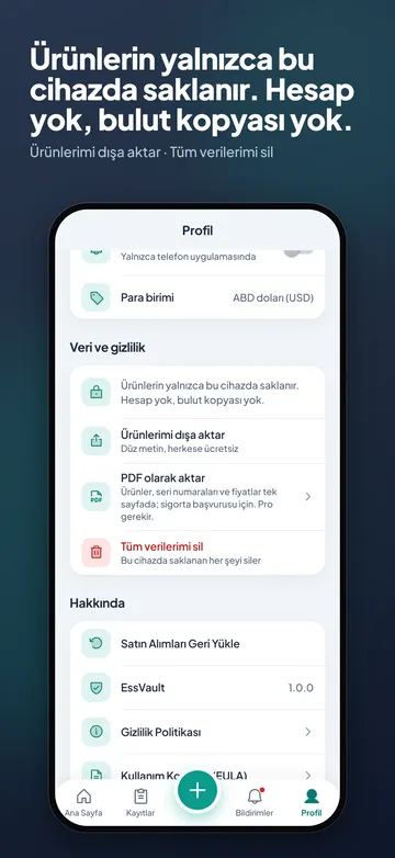 EssVault: Yalnızca bu cihazda saklanır
